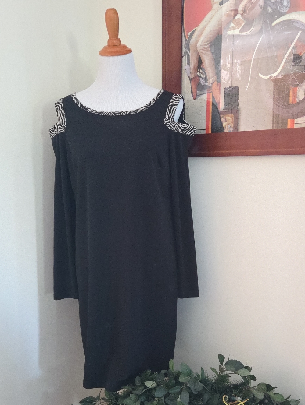 Oleg Cassini LBD Cold-Shoulder Dress with Zebra Accents